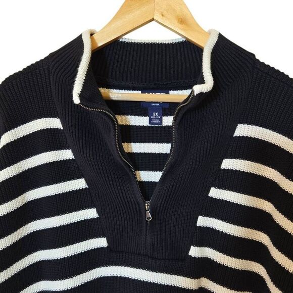 Lands End Drifter Cotton Quarter Zip Pullover Sweater 2X Nautical Coastal Stripe - Picture 3 of 7